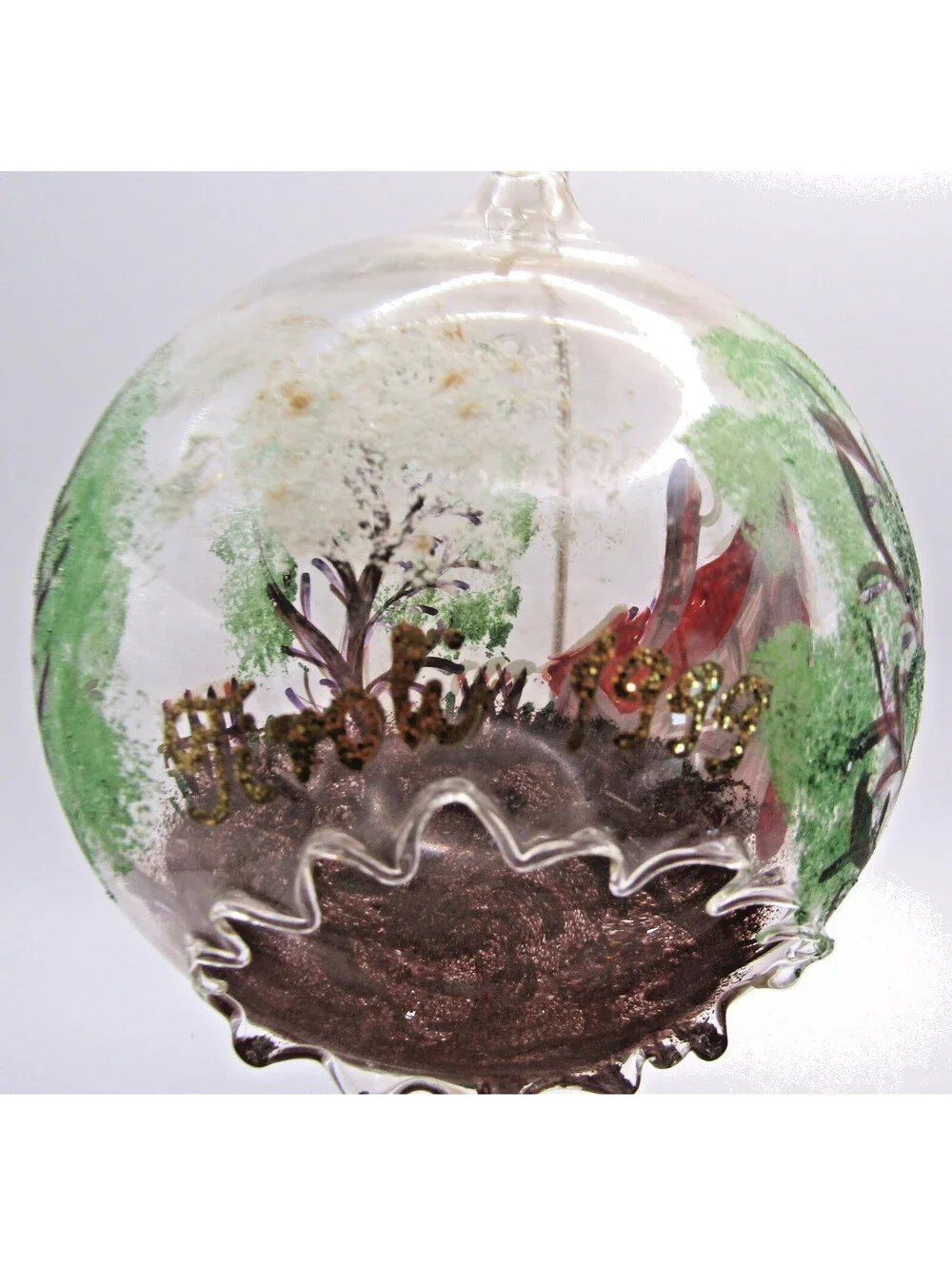 Handmade Boheme Czech Republic Reverse Painted Glass Ornament Dept 56 stand